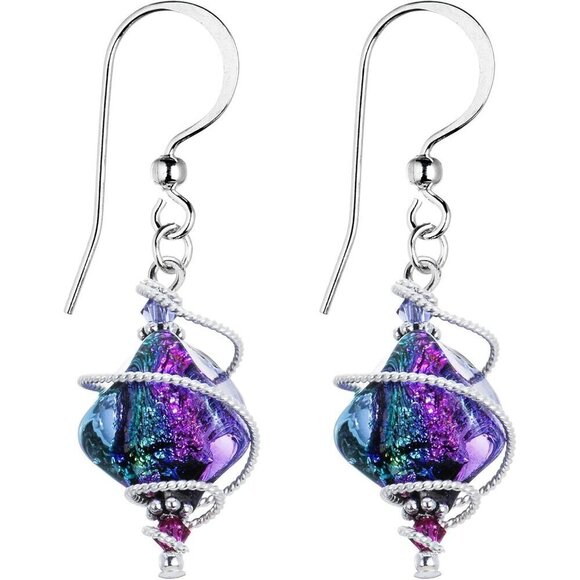 Women Sliver Body Candy Handcrafted Purple Dichroic Drop Dangle Earrings Created